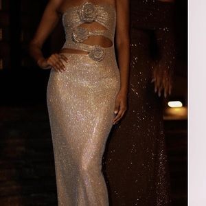 Meshki Stassie Strapless Rose Diamanté Maxi Dress